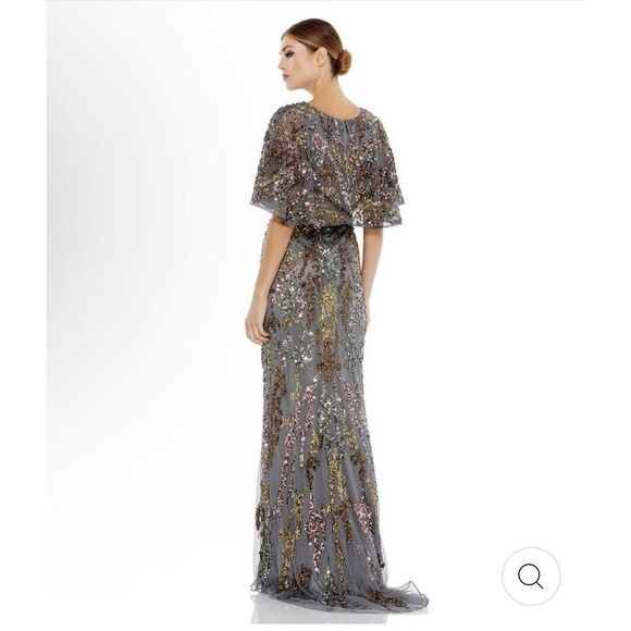 NWT Mac Duggal Charcoal Embellished Flutter Sequin Gown Dress Sz 8 $695 #5439 - Picture 3 of 12